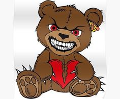 a brown teddy bear holding a chainsaw in its paws and smiling at the camera