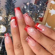 Red French Tips Press on Nails Christmas Medium Almond Fake Nails with Gingerbread Design Canes Glue on Nails Gift Stick on Nails Winter Xmas False Nails for Women Girls Holiday Manicure 24PCS Xmas Nail Art, Easy Nails, French Tip Acrylic Nails, Stick On Nails, Square Acrylic Nails