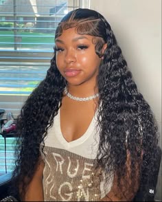 Deep Wave Frontal Wig Hairstyles Braid, Deep Wave Lace Wig Hairstyles, Lace Front Hairstyles Braids, Hairstyles With Deep Wave Hair, Hair Styles For Lace Front Wigs, Deep Wave Up And Down Hairstyle, Freestyle Wig Install, Styling Deep Wave Wig, Loose Wave Hairstyles For Black Women