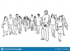 a line drawing of people walking down the street stock photo image of black and white