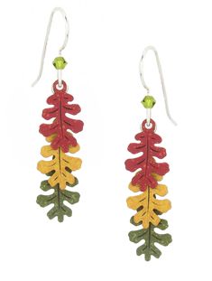 PRICES MAY VARY. Lightweight; Easy and fun to wear Dangle length about 1-1/2 inch Sterling French Earwires Hand-decorated; Made in USA Delivered to you in a Robert James River gift box.....white with gold ribbon Oak Leaf earrings in autumn colors by Sienna Sky Oak Leaf Earrings, James River, Oak Leaf, Gold Ribbon, Gold Ribbons, Autumn Colors, Leaf Earrings, Hand Decorated, Fall Colors