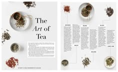 the art of tea is displayed on a table