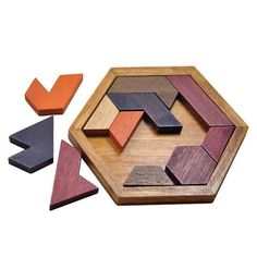 Tangram/Jigsaw Board Wood Geometric Shape Toy - MaviGadget Brain Teasers For Kids, Tangram Puzzles, Shape Puzzles, Wooden Jigsaw Puzzles, Wooden Jigsaw, Puzzle Set, Educational Toys For Kids, Puzzle Toys, Baby Life