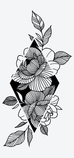 a black and white drawing of flowers