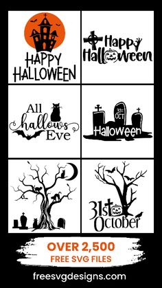 four halloween stickers with the words happy halloween on them