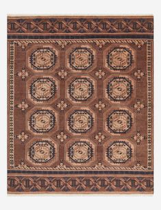 a brown and black rug with many circular designs on the front, in an ornate pattern