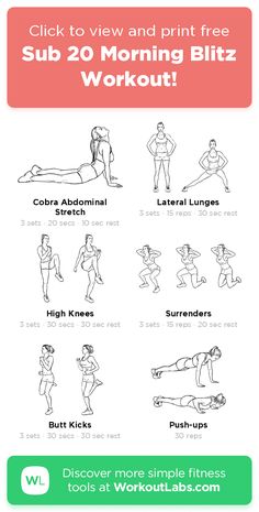 an exercise poster with the words sub 20 morning bizz workout