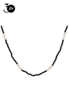 Rondelle Black Spinel With Rondelle Cultured Freshwater Pearl Rhodium Over Sterling Silver Endless Strand Necklace. Measures Approximately 0.19"W. No Closure. No Closure, Black Spinel, Strand Necklace, Freshwater Pearls, Sterling Silver, Silver, Black