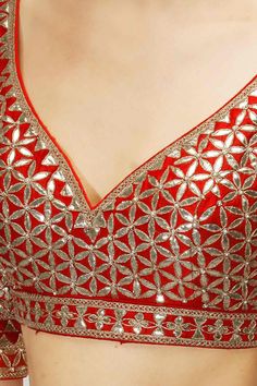 Red color gotta patti embroidered blouse in silk – Panache Haute Couture Mirror Blouse, Eastern Wear, Blouse Works, Bridal Blouses, Wedding Wows, Choli Blouse, Lehenga Blouse Designs, Gotta Patti, Blouse Embroidery