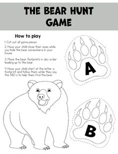 the bear hunt game for kids to learn how to read and write letters with pictures