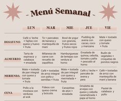 a menu with different types of food in spanish and english writing on the bottom right hand corner