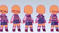 an animation character is standing in front of five different poses, all wearing glasses and sweaters