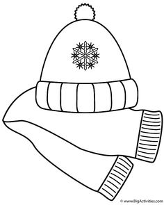 a winter hat and scarf with a snowflaker on the top coloring page