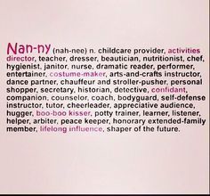 the words nanny are written in pink and purple on a white background with black lettering