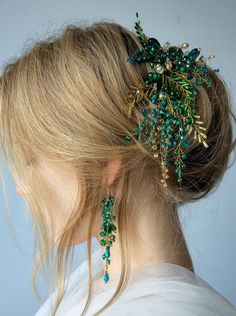 Bohe Green Vine Bridal Headband Crystal Headdress Bridal Hair Ornaments Wedding Hair Accessories Vine Hair Piece, Rings Green, Crystals Beads, Gold Hair Accessories, Garden Fairy, Bridal Hair Vine, Whimsical Garden, Hair Vine, Ear Rings