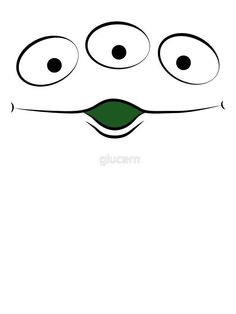 the face of an animated character with big eyes and green nose, drawn in black ink