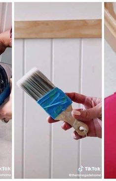 three pictures showing different stages of painting with paintbrushes