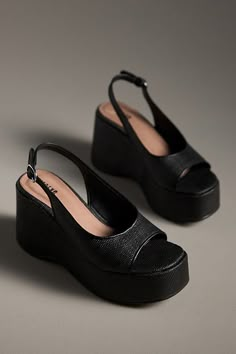 Polypropylene, leather upper Rubber sole Slip-on styling Imported | Raffia Slingback Heels by Maeve in Black, Women's, Size: 40, Leather/Rubber at Anthropologie Clubbing Shoes, Going Out Shoes, Slip On Heels, Dr Shoes, Cute Shoes Heels, Black Platform Sandals, Funky Shoes, Black Shoe, Club Shoes