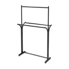 a black garment rack with two rails