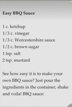 the menu for an easy bbq sauce recipe