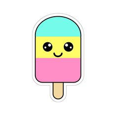 an ice cream sticker with a smiley face on it's side, in pastel colors