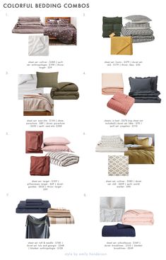 the bedding combos are shown in different colors and sizes, with text below