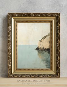 a painting hanging on the wall next to a shelf