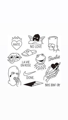 some stickers that are on the back of a white shirt with words and pictures