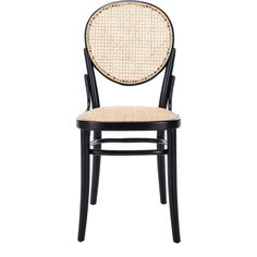 a black and white chair with a round back