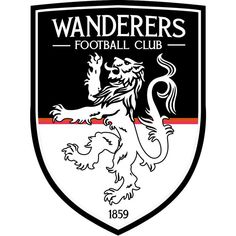 a black and white crest with a lion on it's side, the words wanderrs football club