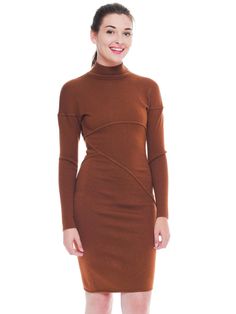 1980s Vintage Amazing Alaia Edgy Dress  Size: S/M Vintage Brown Dress, Edgy Dress, Cinnamon Brown, Azzedine Alaia, Victorian Lace, Knit Turtleneck, Vintage Apparel, Wool Knit, Brown Dress