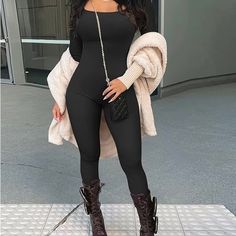 Yetowa Women's One Piece Bodycon Jumpsuit High Neck Long Sleeve Zipper Romper Clubwear Black Bodycon Jumpsuits And Rompers For Night Out, Black Bodycon Jumpsuit For Night Out, Black Winter Jumpsuits And Rompers For Night Out, Black Bodycon Bodysuit For Fall, Black Stretch Jumpsuits And Rompers For Fall, Black Jumpsuits And Rompers For Club In Winter, Fall Black Stretch Jumpsuits And Rompers, Black Winter Club Jumpsuits And Rompers, Black High Stretch Jumpsuits And Rompers For Winter