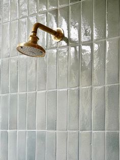 the shower head is attached to the tiled wall