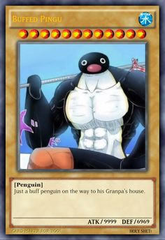 a card with an image of a penguin in the middle of it's chest