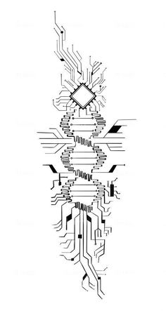 a computer circuit board with lines and dots on it