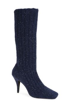 The sock boot makes a triumphant and stylish return with this cozy rib-knit style framed with a square toe and svelte heel. 3 3/4" heel 14" shaft Pull-on style Textile upper/textile and leather lining/synthetic sole Imported Sock Boot, Knit Style, Jeffrey Campbell, Boot Shoes Women, Rib Knit, Womens Boots, Shoe Boots, Nordstrom, Socks