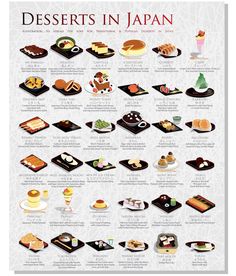 an info poster showing different types of desserts in japan, including cakes and pastries