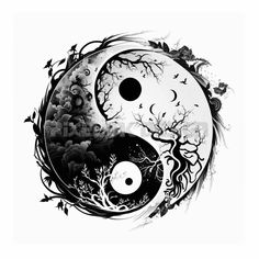 an artistic black and white yin - yang painting