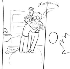 a cartoon drawing of two people hugging in front of a mirror with the caption cedeath