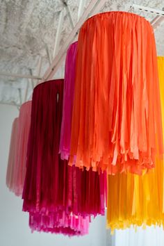 multicolored streamers hanging from the ceiling