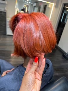 Short Ginger Bob Black Women, Short Ginger Silk Press, Burnt Orange Bob Black Women, Ginger Hair Bob Black Women, Light Red Short Hair, Dyed Hair Colors Black Women, Copper Silk Press, Natural Hair Dyed Black Women, Fall Hair Color Bob