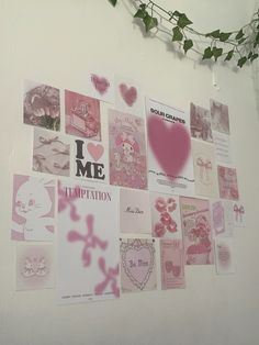 the wall is covered with lots of different valentine's day cards