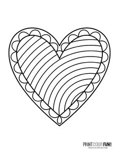 a heart shaped coloring page with lines in the shape of a striped flag on it