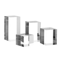 three cubes are shown in black and white on a white background, one is empty