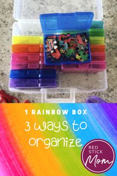 the rainbow box is filled with 3 ways to organize