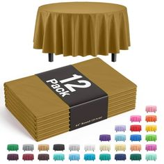 a large stack of brown tablecloths with different colors