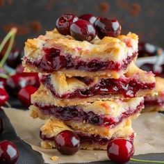 cherry pie bars stacked on top of each other