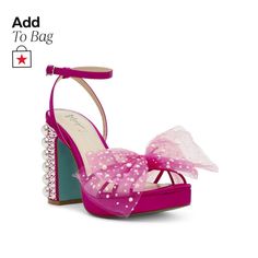 in stock Homecoming Heels, Colorful Wedges, Blue By Betsey Johnson, Pink Stilettos, Mesh Bows, Sublimation Ideas, Shoes High Heels, Betsey Johnson Shoes, High Fashion Outfits