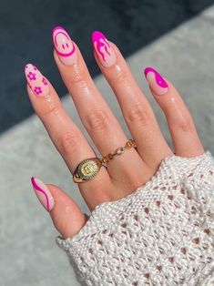 Hot Pink Nails, Trendy Nail Art Designs, Trendy Nail Art, Pink Nail, Pink Acrylic Nails