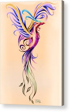 a painting of a colorful bird with swirls on it's wings canvas print